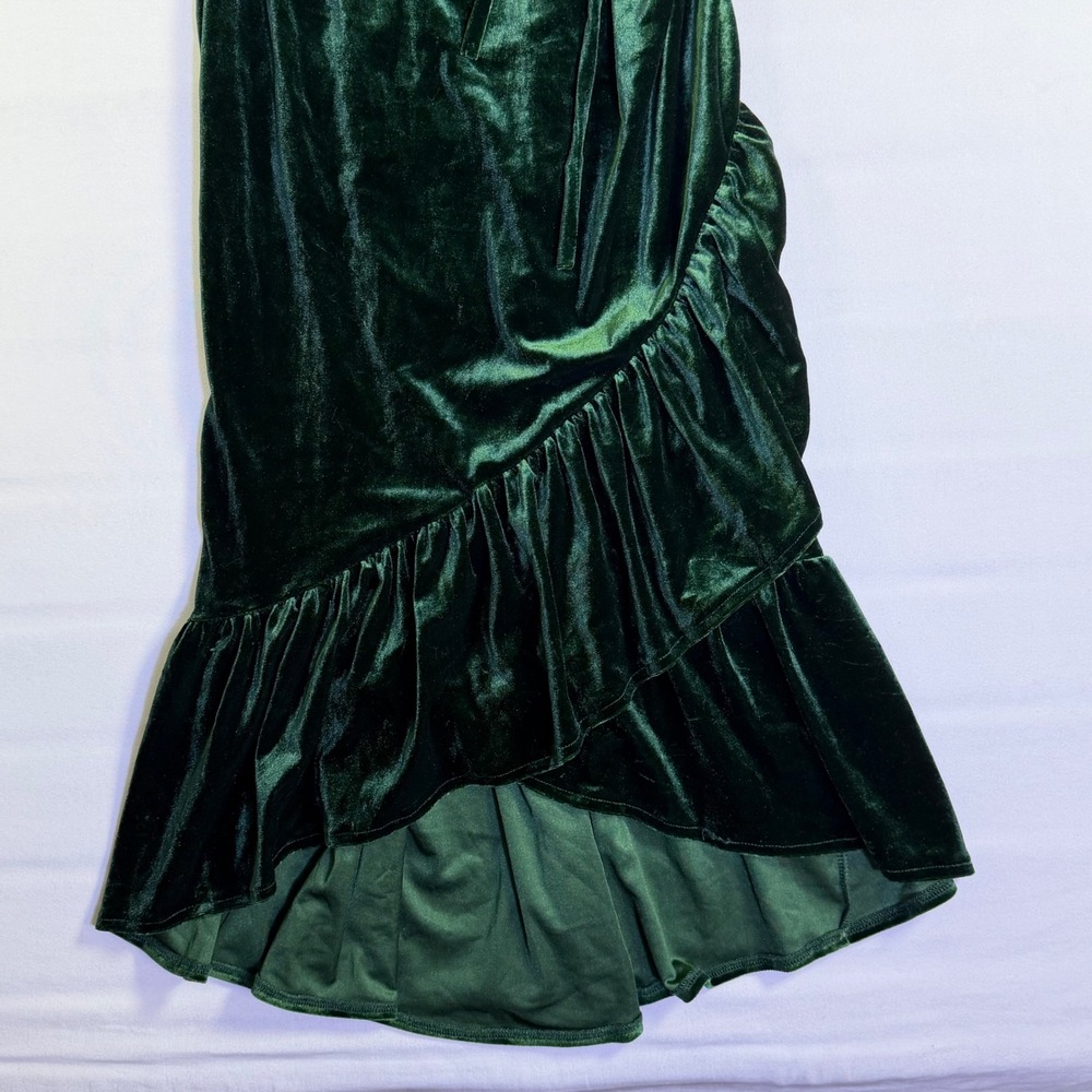 Lucy Paris Womens Emerald Green Velvet Wrap Dress Puff Sleeve High Low Small - Picture 5 of 12